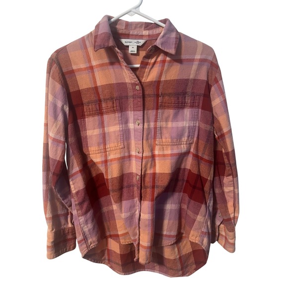 Old Navy Tops - Old Navy Flannel Boyfriend‎ Shirt Womens XS Pink Plaid